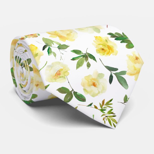 Gult och White Cream Ro Neck Tie Necktie Slips (Rullad)