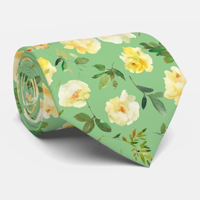 Gult och White Cream Ro Neck Tie Necktie Slips (Rullad)