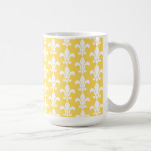 Gult och White Fleur de Lis Mönster Kaffemugg