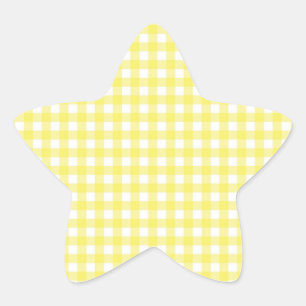 Gult och White Gingham Design Stjärnformat Klistermärke
