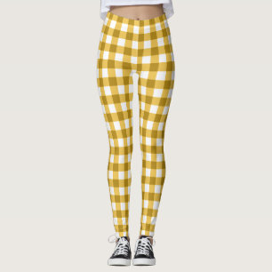 Gult och White Gingham Kontrollerade Leggings