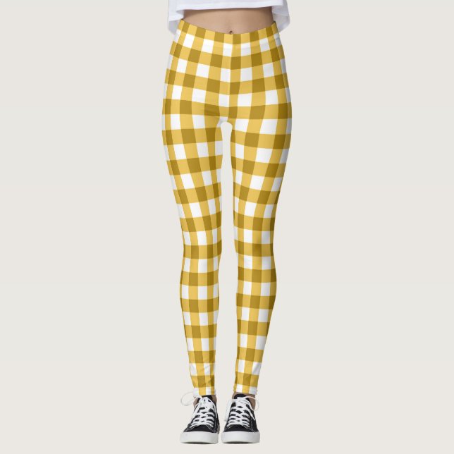 Gult och White Gingham Kontrollerade Leggings (Framsida)