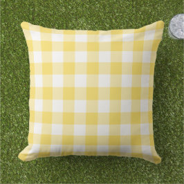 Gult och White Gingham Play Mönster Kudde