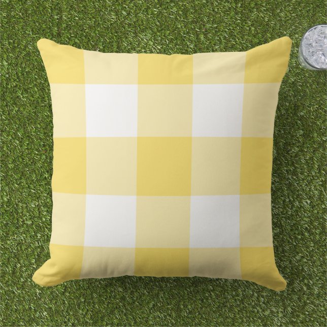 Gult och White Gingham Play Mönster Kudde (Gräs)