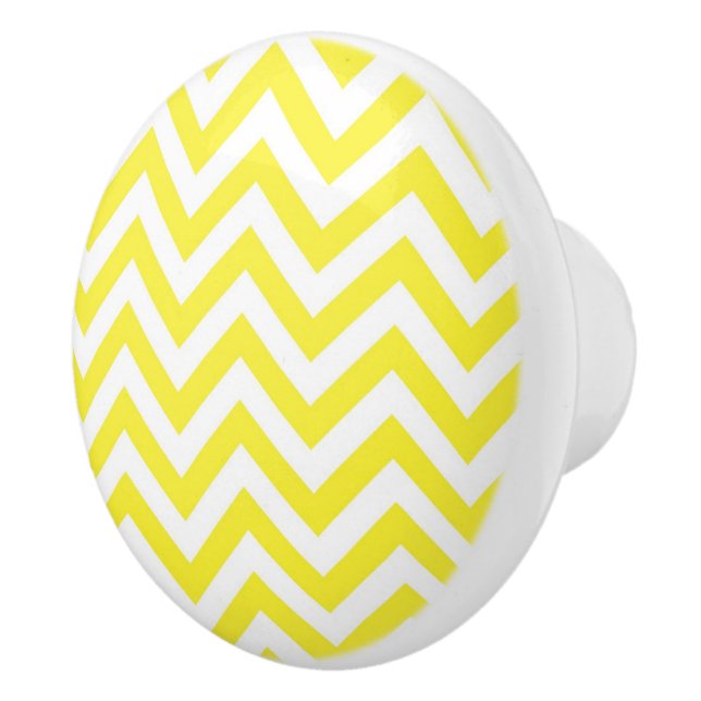 Gult och White Large Chevron ZigZag Mönster Knopp (Höger)