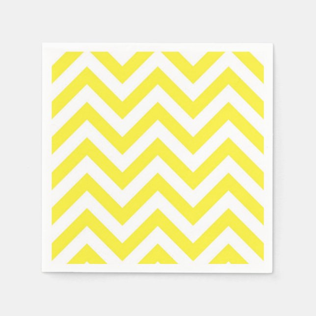 Gult och White Large Chevron ZigZag Mönster Pappersservett (Framsidan)