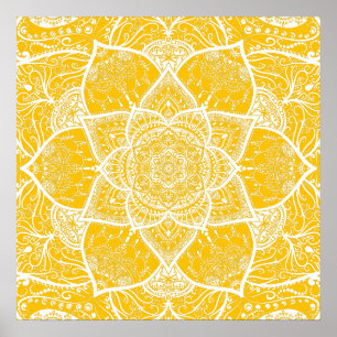 Gult och White Mandala - Loergann in Honung Poster
