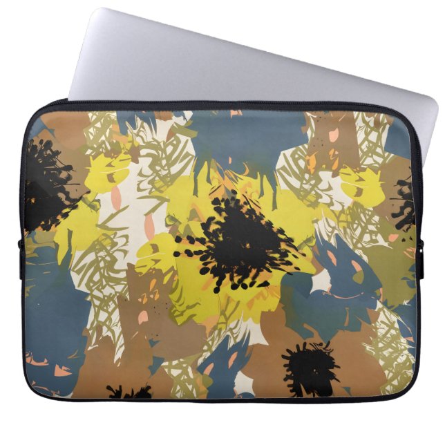 Gult Ochre-Blommigtar Laptop Fodral (Framsidan)