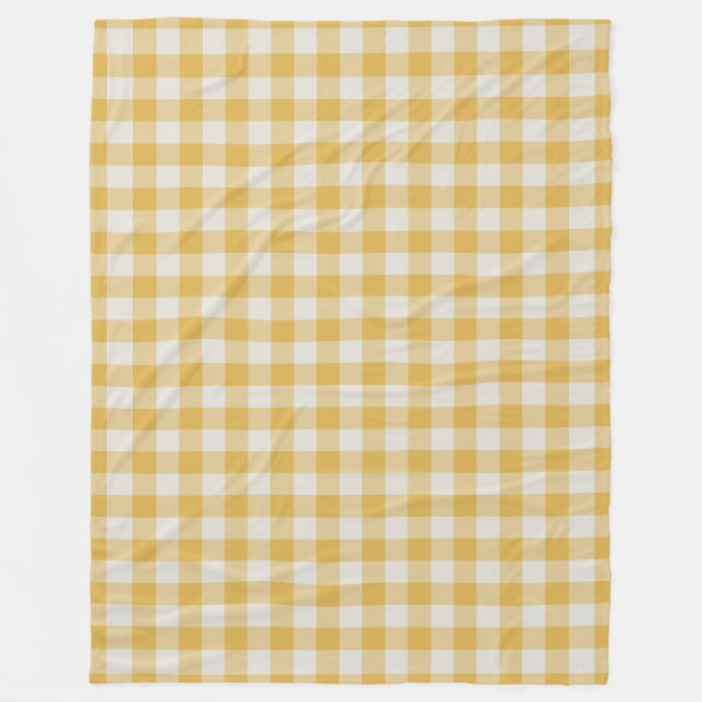 Gult Ochre Gingham Check Mönster Fleecefilt (Framsidan)