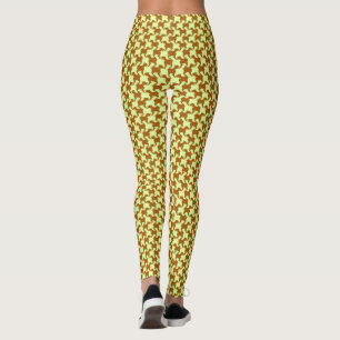 Gult Ochre Houndstooth med hundar Leggings