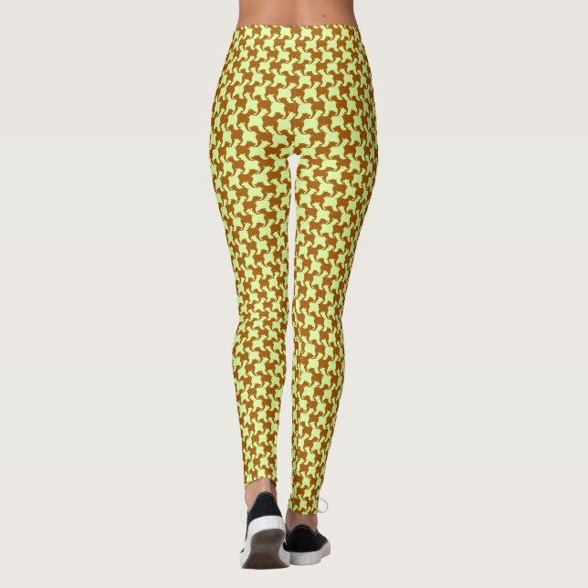 Gult Ochre Houndstooth med hundar Leggings (Baksida)