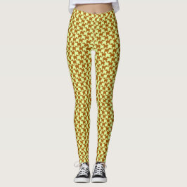 Gult Ochre Houndstooth med hundar Leggings