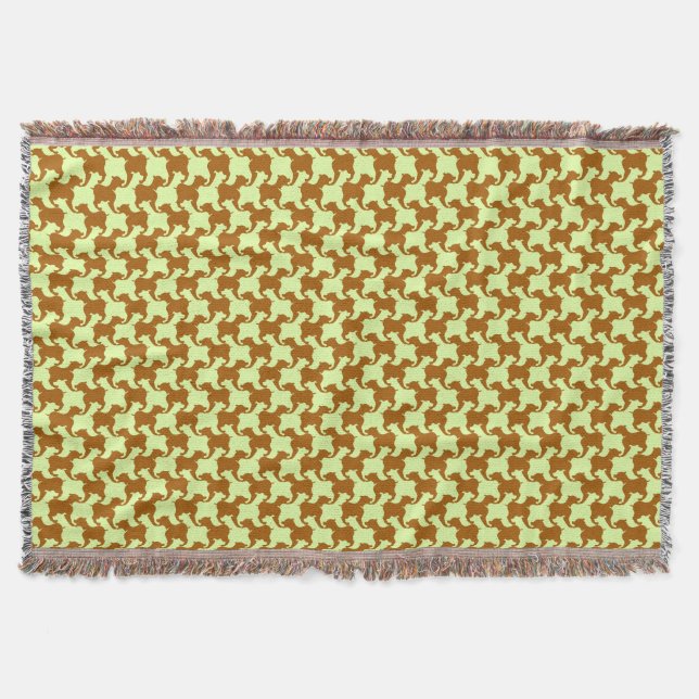 Gult Ochre Houndstooth med hundar Throw Blanket Mysfilt (Framsidan)