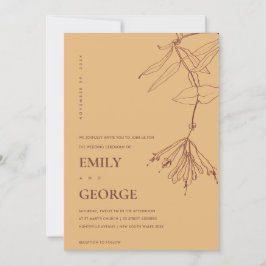 GULT OCHRE LINE TECKNING BLOMMIGT WEDDING INVITE TACK KORT