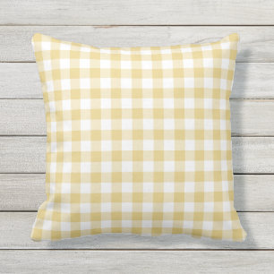 Gult Ochre och White Gingham Mönster Checkered Kudde
