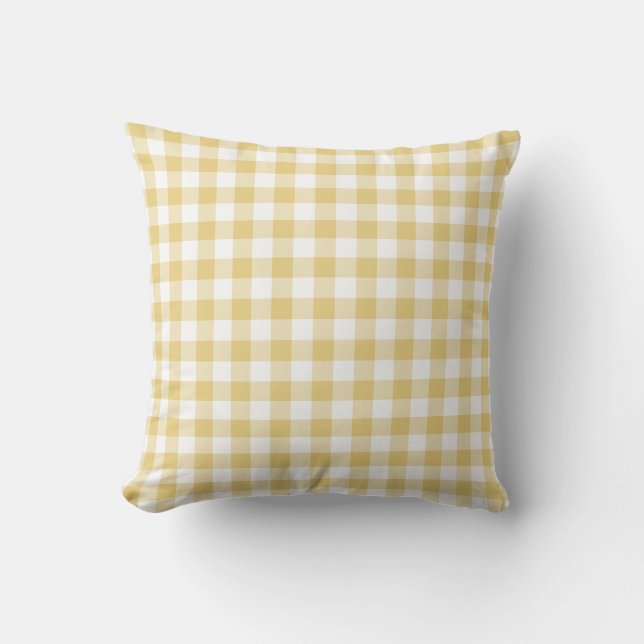 Gult Ochre och White Gingham Mönster Kudde (Framsida)