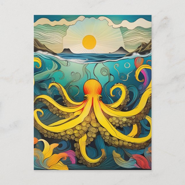 Gult Octopus Vykort (Framsida)