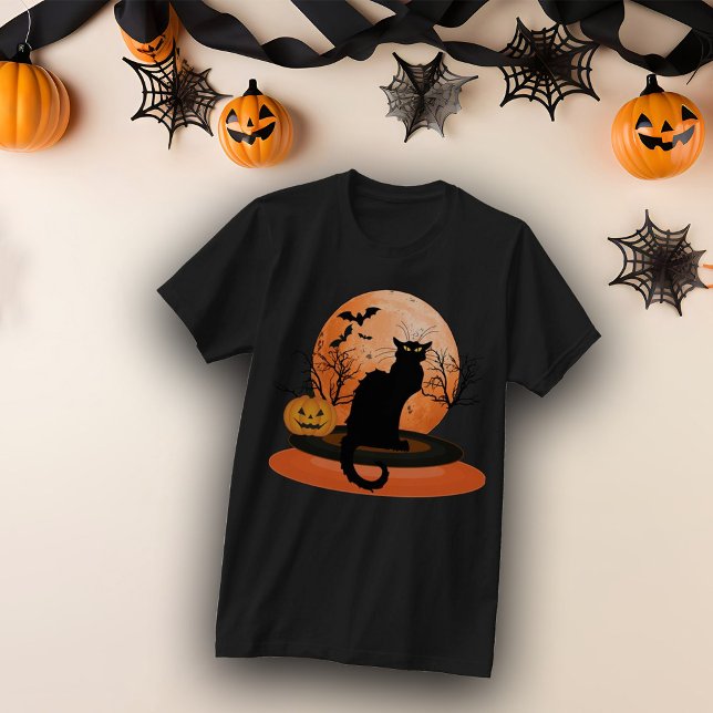 Gult Öga Black Halloween Cat T-Shirt (Skapare uppladdad)