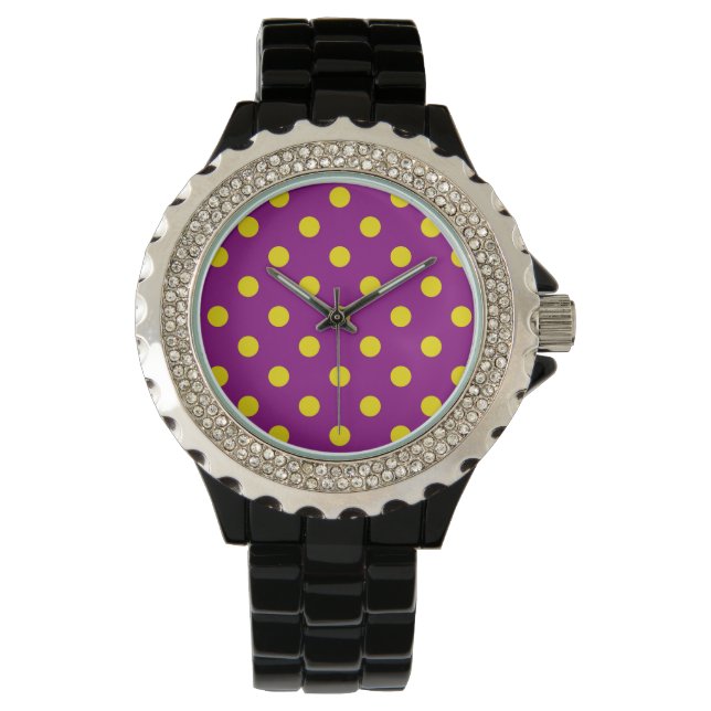 Gult om Lila Polka dots Mönster Design Armbandsur (Framsida)