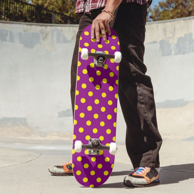 Gult om Lila Polka dots Mönster Design Mini Skateboard Bräda 18,5 Cm (Skapare uppladdad)
