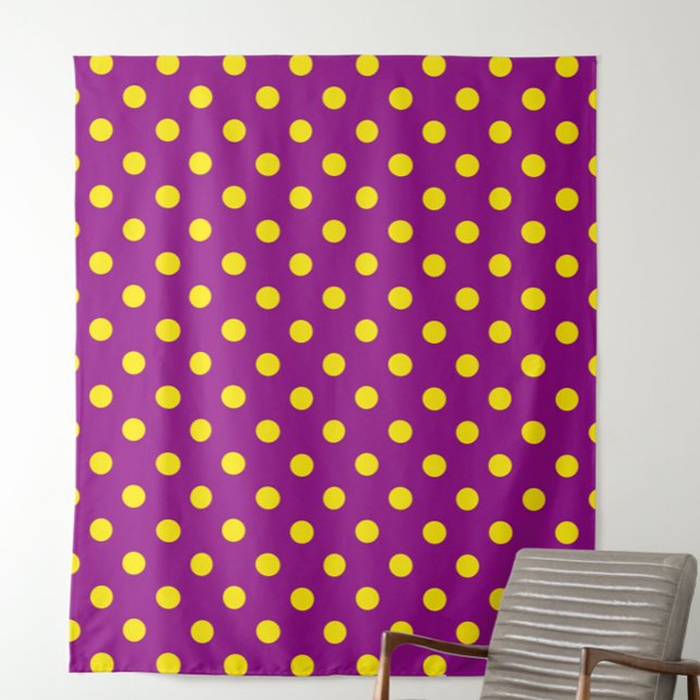 Gult om Lila Polka dots Mönster Design Tyg (Skapare uppladdad)