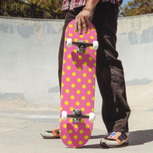 Gult om Rosa Polka dots Mönster Design Mini Skateboard Bräda 18,5 Cm