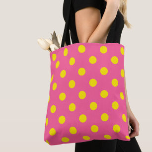 Gult om Rosa Polka dots Mönster Design Tygkasse