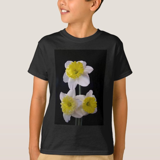 Gult om vit doffodil t shirt (Framsida)