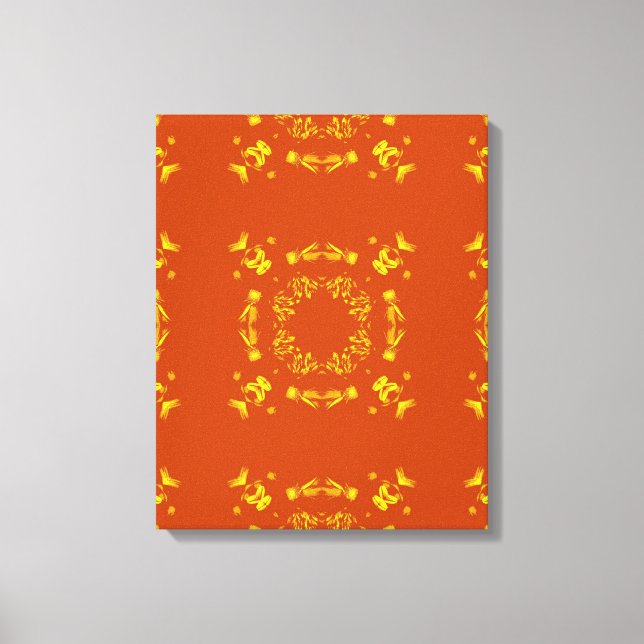 Gult, Orange Blommigt Damasker Retro Mönster Canvastryck (Framsida)