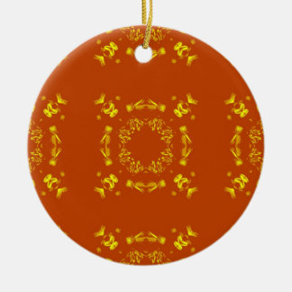 Gult, Orange Blommigt Damasker Retro Mönster Julgransprydnad Keramik