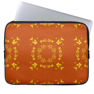Gult, Orange Blommigt Damasker Retro Mönster Laptop Sleeve