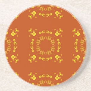 Gult, Orange Blommigt Damasker Retro Mönster Underlägg Sandsten