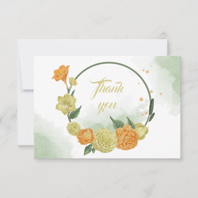 gult orange blommor grönt andedräkt tack kort (Framsida)