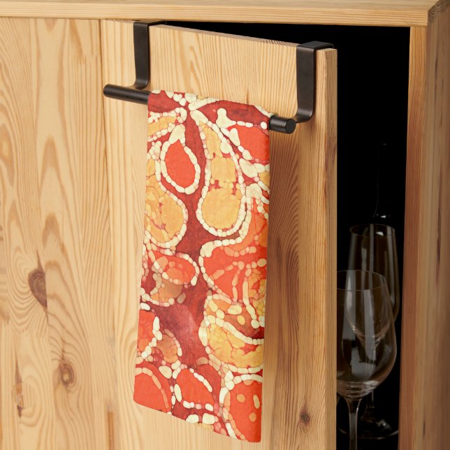 Gult Orange Bohemian Bali Batik Stil Paisley Kökshandduk (Thirds Fold)