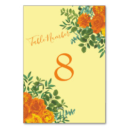 Gult Orange Bröllop Blommigt Ro Bordsnummer