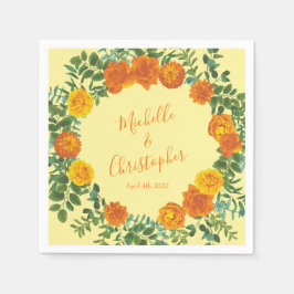 Gult Orange Bröllop Blommigt Ro Pappersservett