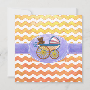 Gult, Orange Chevron Baby Shower Square Inbjudningar