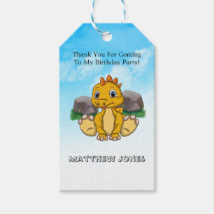 Gult Orange Cute Dinosaur Tack Presentetikett