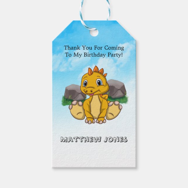 Gult Orange Cute Dinosaur Tack Presentetikett (Framsidan)