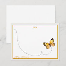 Gult Orange Dot Butterfly Flight Monogram & Namn