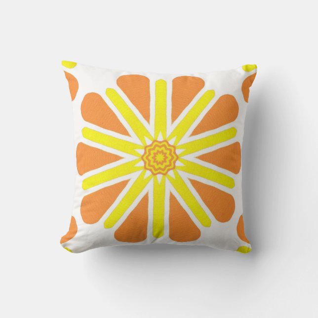 Gult Orange Energy Sol Burst Kaleidoscope Pillow Kudde (Framsida)