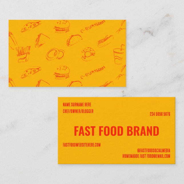 Gult Orange Fast Food Burger Chicken Restaurator Visitkort (Fram/baksida)