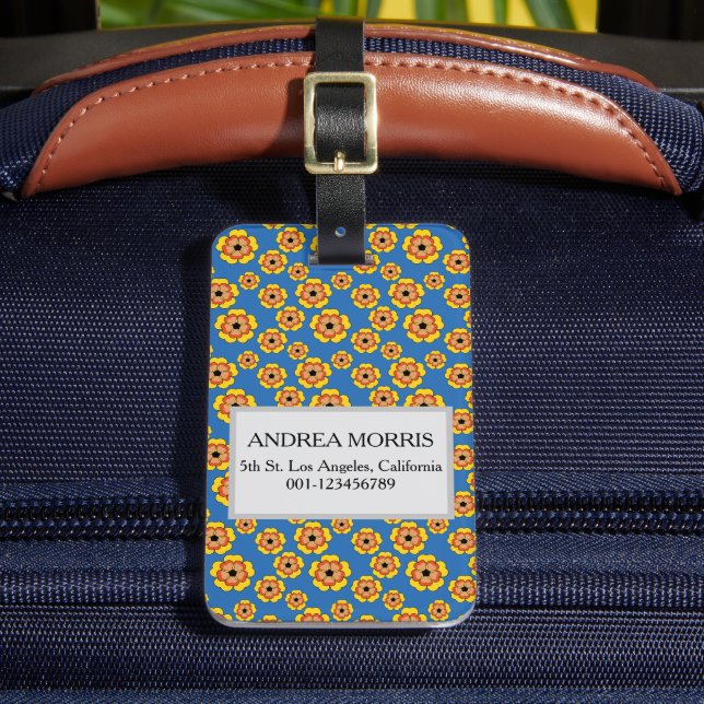 Gult Orange Flowers Mönster Personalize Bagagebricka (Framsida Insitu 2)