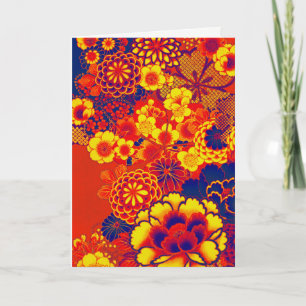 GULT ORANGE FLOWERS Peony,Ro Japansk Blommigt Helgkort