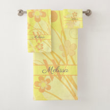 Gult Orange Flowers Simple Söt Blommigt Monogram