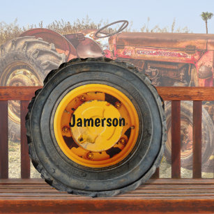 gult orange gammal antique Black Wheel däck Rund Kudde