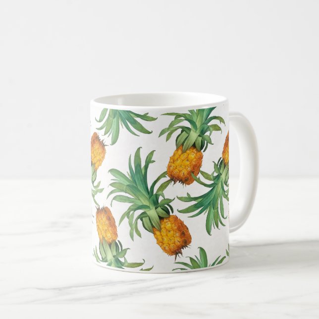 Gult Orange Grönt Ananas Mönster Kaffemugg (Framsida höger)