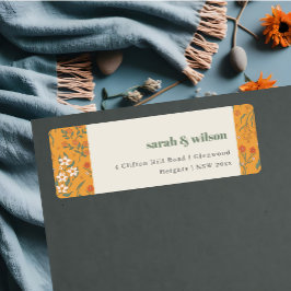 Gult Orange Groovy Retro Arch Blommigt Adress Returadress Etikett