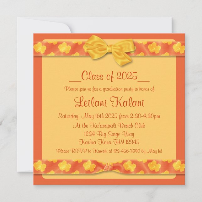 Gult orange hibiscus-studentkort inbjudningar (Framsida)