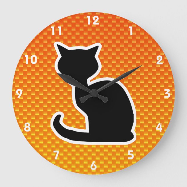 Gult Orange Katt Stor Klocka (Framsida)